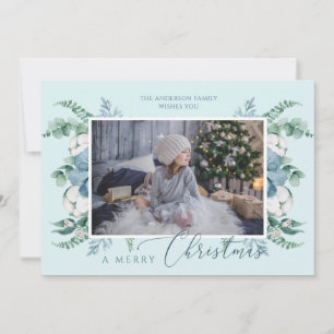 Cartes Pour Fêtes Annuelles Merry Christmas Watercolor Greenery Custom Photo
