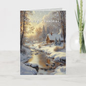 Cartes Pour Fêtes Annuelles Merry Christmas Winter Forest River Snowflakes (Devant)