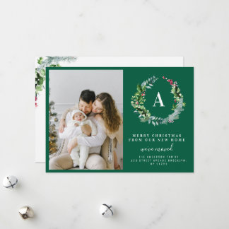 Cartes Pour Fêtes Annuelles Merry christmas wreath holiday moving announcement