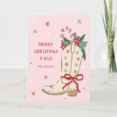 Cartes Pour Fêtes Annuelles Merry Christmas Y'all Country Cowboy Boot (Devant)