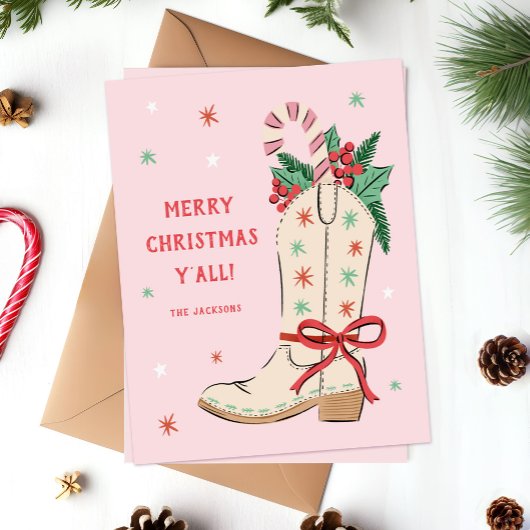 Cartes Pour Fêtes Annuelles Merry Christmas Y'all Country Cowboy Boot