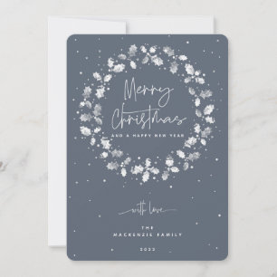 Cartes Pour Fêtes Annuelles Merry de Noël gris Bleu Veste Wreath