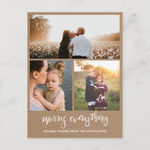Cartes Pour Fêtes Annuelles Merry Everything Manuscrit   Photo sur Papier Kraf