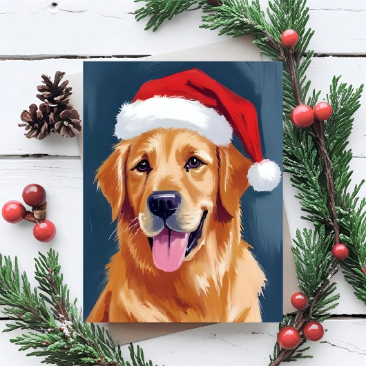 Cartes Pour Fêtes Annuelles Merry Golden Retriever | Santa Hat Dog Christmas
