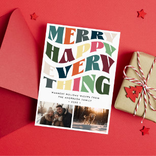 Cartes Pour Fêtes Annuelles Merry Happy Everything Wave Typography 2 Photos