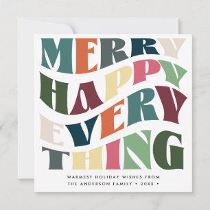 Cartes Pour Fêtes Annuelles Merry Happy Everything Wave Typography 2 Photos