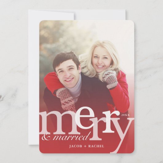 Cartes Pour Fêtes Annuelles MERRY & Marié Red Overlay Photo Noël (Devant)