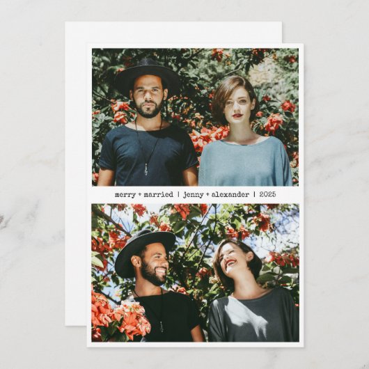 Cartes Pour Fêtes Annuelles Merry Mariés Nouvellement Mariés Deux Photo Minima (Devant / Derrière)
