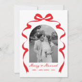 Cartes Pour Fêtes Annuelles Merry & Married Bow Photo Noël Nouveaux mariés (Devant)