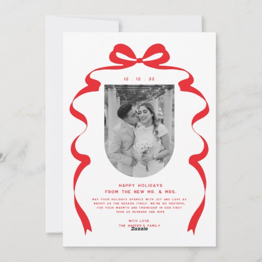 Cartes Pour Fêtes Annuelles Merry & Married Bow Photo Noël Nouveaux mariés (Dos)