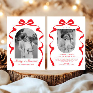 Cartes Pour Fêtes Annuelles Merry & Married Bow Photo Noël Nouveaux mariés