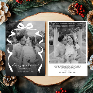 Cartes Pour Fêtes Annuelles Merry & Married Bow Photo Noël Nouveaux mariés