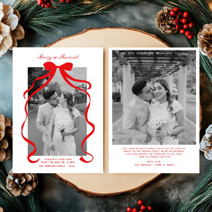 Cartes Pour Fêtes Annuelles Merry & Married Bow Photo Noël Nouveaux mariés