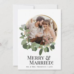 Cartes Pour Fêtes Annuelles Merry & Married Photo Couronne moderne Élégant