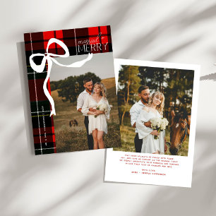 Cartes Pour Fêtes Annuelles Merry & Married Script Photo Noël Ruban Tartan