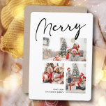 Cartes Pour Fêtes Annuelles Merry Minimaliste | Christmas Three Photo Collage<br><div class="desc">Envoyer des salutations de vacances personnalisables et personnalisées à des amis, des collègues et de la famille dans simple, chic, élégant et moderne 3 photo collage design festif, naturel minimaliste style rondes cartes! Une belle calligraphie de cadres joyeux sur le dessus de vos trois ( 3 ) photo collage devant....</div>