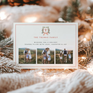 Cartes Pour Fêtes Annuelles MERRY MONOGRAM 3 Photo Holiday Card