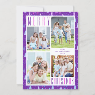 Cartes Pour Fêtes Annuelles MERRY NOËL ARBRES 4 Photos Violet rose