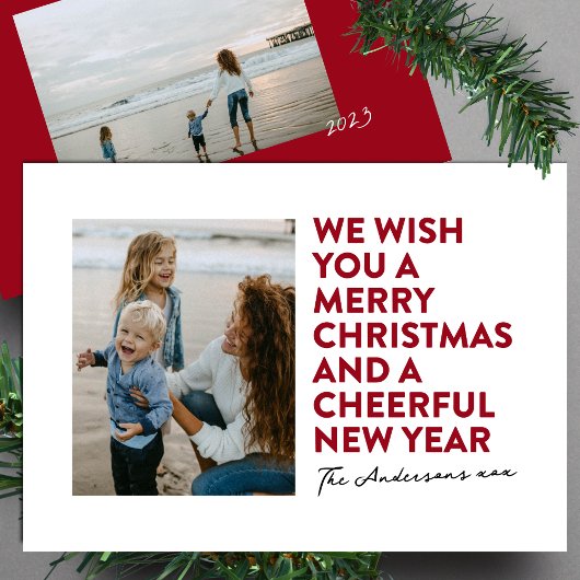 CARTES POUR FÊTES ANNUELLES MERRY NOËL MODERNE & NOUVELLE ANNÉE ROUGE NOIR BLA