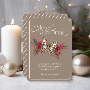 Cartes Pour Fêtes Annuelles Merry Noël Vintage Papillon Poinsettia