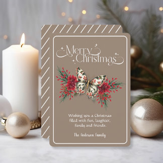 Cartes Pour Fêtes Annuelles Merry Noël Vintage Papillon Poinsettia