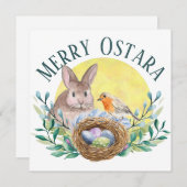 Cartes Pour Fêtes Annuelles Merry Ostara Spring Bunny & Bird Nest (Devant / Derrière)