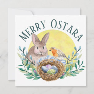 Cartes Pour Fêtes Annuelles Merry Ostara Spring Bunny & Bird Nest