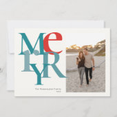 Cartes Pour Fêtes Annuelles Merry Photo Simple Flat Teal Red (Devant)