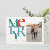 Cartes Pour Fêtes Annuelles Merry Photo Simple Flat Teal Red (Debout devant)