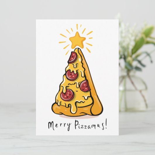 Cartes Pour Fêtes Annuelles Merry Pizzamas - Une tranche de joie festive ! (Debout devant)
