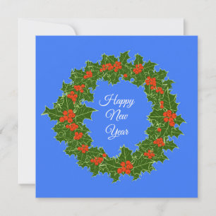 Cartes Pour Fêtes Annuelles Merry Red Berry et Holly Wreath