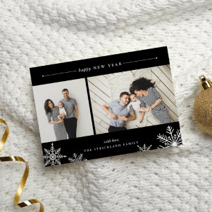 Cartes Pour Fêtes Annuelles Merry Snowflake New Year Photo Card   Black