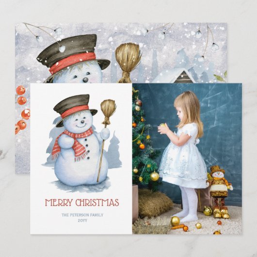 Cartes Pour Fêtes Annuelles Merry Snowman | Noël photo (Devant / Derrière)