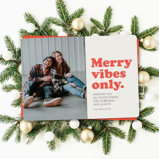 Cartes Pour Fêtes Annuelles Merry vibes only retro holiday photo card