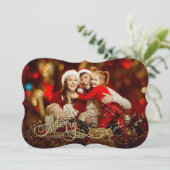 Cartes Pour Fêtes Annuelles Merry w Gold Parties scintillant Star Bracket phot (Debout devant)