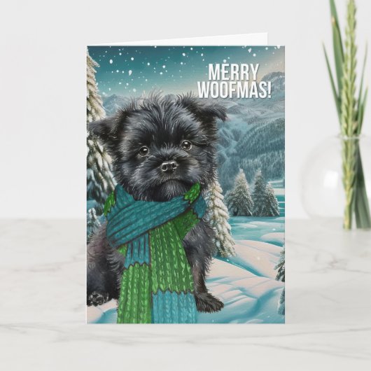 Cartes Pour Fêtes Annuelles Merry Woofmas Affenpinscher Chien en hiver Écharpe (Devant)