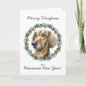 Cartes Pour Fêtes Annuelles Merry Woofmas Aquarelle Dachshund Wreath (Devant)