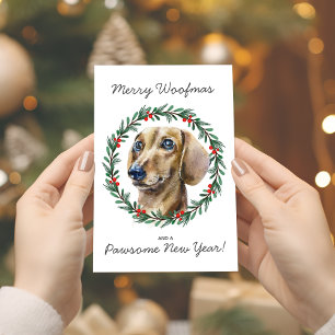 Cartes Pour Fêtes Annuelles Merry Woofmas Aquarelle Dachshund Wreath