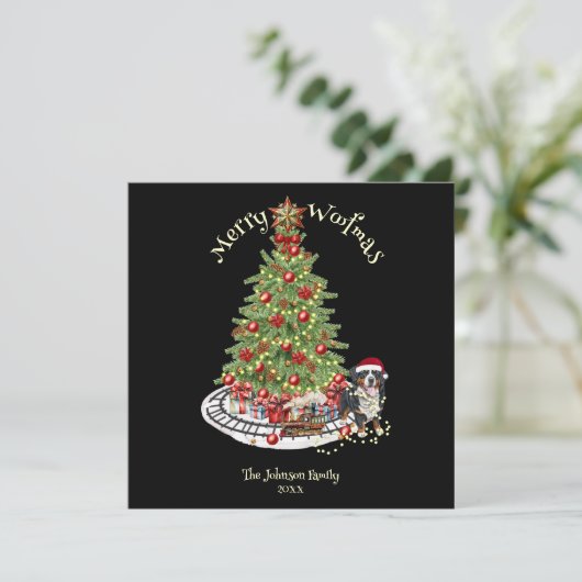 Cartes Pour Fêtes Annuelles Merry Woofmas Chien Design - Bernese Mountain Dog (Debout devant)
