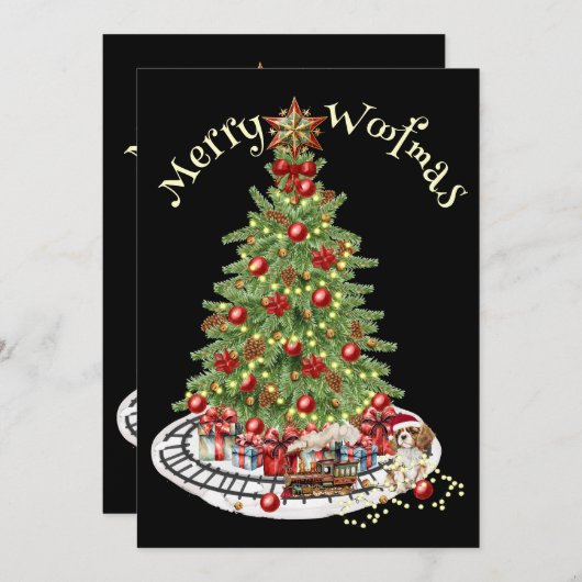 Cartes Pour Fêtes Annuelles Merry Woofmas Chien Design - King Charles Spaniel (Devant / Derrière)