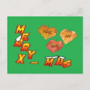 Cartes Pour Fêtes Annuelles Merry Xmas & 3 heart shaped leaves green Postcard