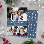 Cartes Pour Fêtes Annuelles Merveilles de Son amour Noël chrétien<br><div class="desc">Partagez votre amour et votre foi avec vos amis et votre famille cette saison de Noël avec cette carte de voeux photo de vacances. Il contient les mots "merveilles de son amour" avec trois photos et un message personnel. La carte revient à un arrière - plan de pins esquissés bleus....</div>