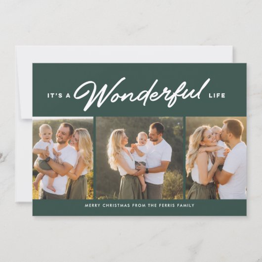 Cartes Pour Fêtes Annuelles Merveilleuse vie trois photo vert Noël (Devant)