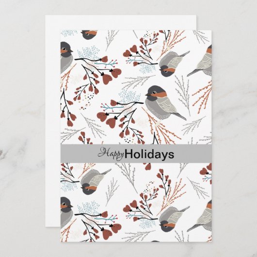 Cartes Pour Fêtes Annuelles Mésanges Mignonnes et Douces avec des Cœurs (Devant / Derrière)