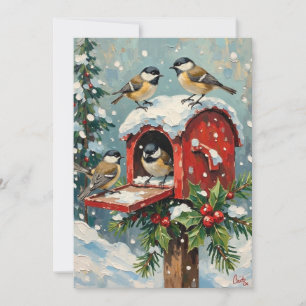 Cartes Pour Fêtes Annuelles Mésanges vintage sur boîte aux lettres de Noël enn