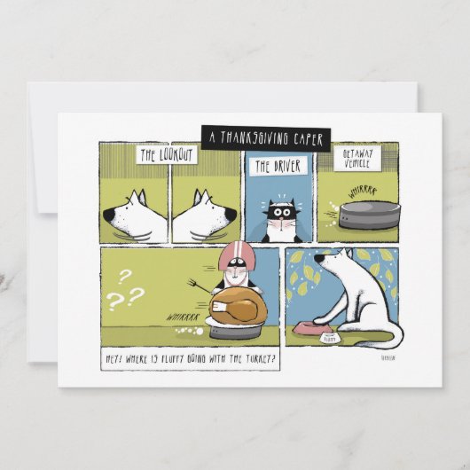 Cartes Pour Fêtes Annuelles Mésaventure de chien chat à Thanksgiving (Devant)