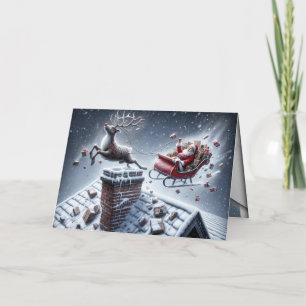 Cartes Pour Fêtes Annuelles Mésaventure de renne sur un toit enneigé