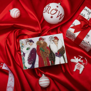 Cartes Pour Fêtes Annuelles Message de dames de Noël Art déco rétro