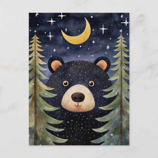 Cartes Pour Fêtes Annuelles Message de Noël Black Bear Night Moon (Devant)