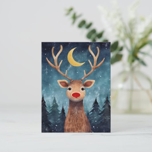 Cartes Pour Fêtes Annuelles Message de Noël Reindeer Night Moon (Debout devant)